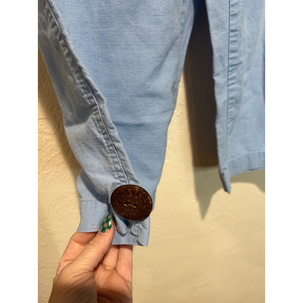 Christopher & Banks Womens Large Blue Linen Blend Drawstring Capri Pants Button - Picture 4 of 7